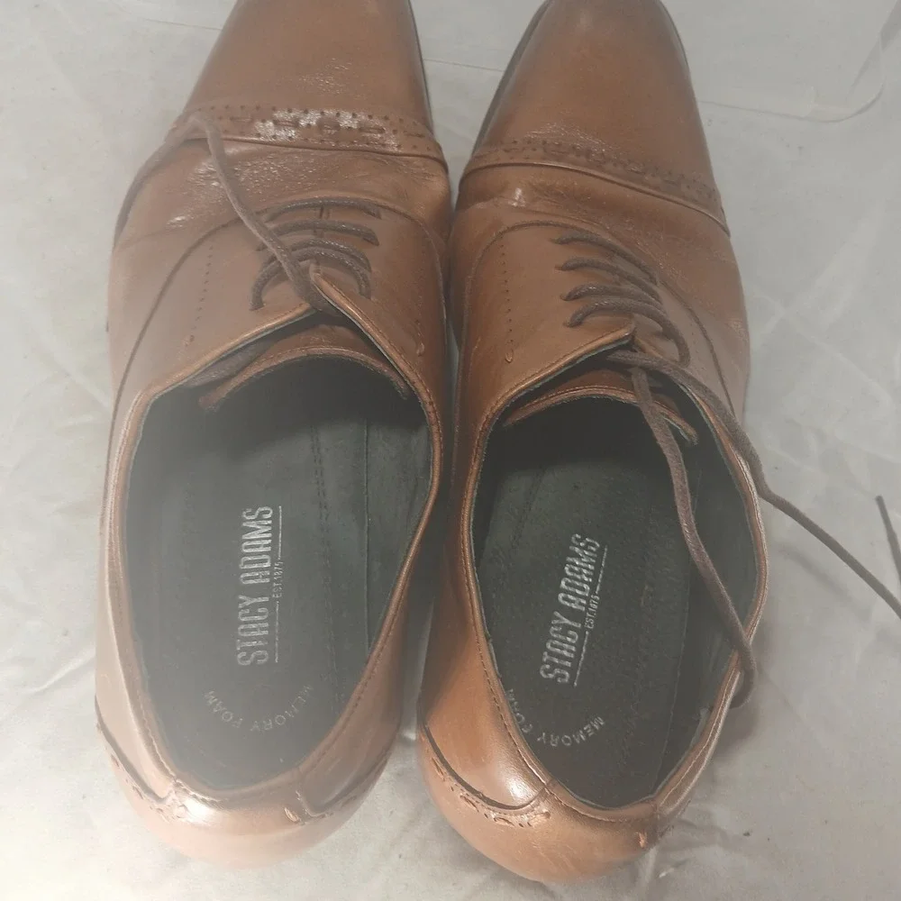 Stacy Adams Mens Cap Toe Oxford Dress Shoes Brown Leather Lace Up Size 10M‎